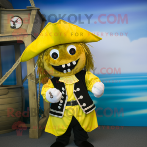 Lemon Yellow Pirate mascot costume character dressed with a V-Neck Tee and Ties