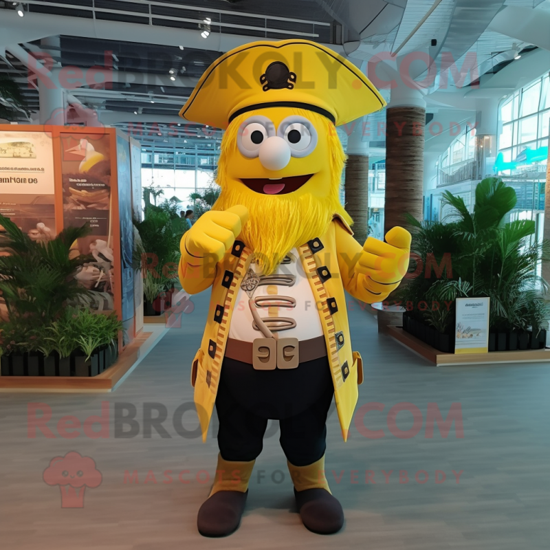 Lemon Yellow Pirate mascot costume character dressed with a V-Neck Tee and Ties