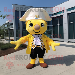 Lemon Yellow Pirate mascot costume character dressed with a V-Neck Tee and Ties