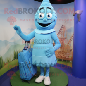 Sky Blue Golf Bag mascot costume character dressed with a Sheath Dress and Rings