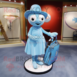 Sky Blue Golf Bag mascot costume character dressed with a Sheath Dress and Rings