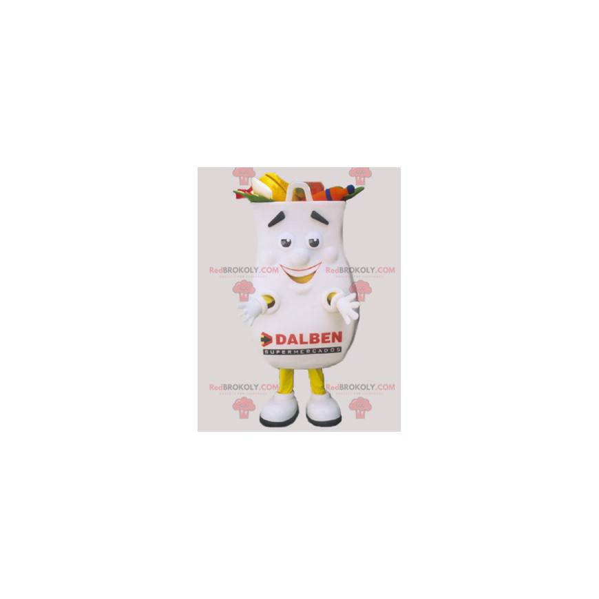 Maskot obří nákupní taška bílá a zábavná - Redbrokoly.com Maskot obří nákupní taška bílá a zábavná - Redbrokoly.com