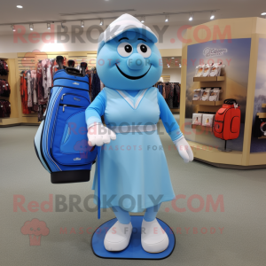 Sky Blue Golf Bag mascot costume character dressed with a Sheath Dress and Rings