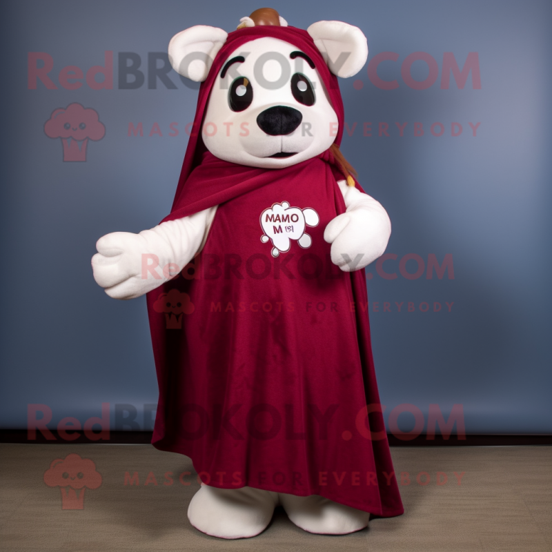 Maroon Ermine mascot costume character dressed with a Maxi Skirt and Shawl pins Maroon Ermine mascot costume character dressed with a Maxi Skirt and Shawl pins