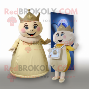 Beige Queen mascot costume character dressed with a Henley Shirt and Coin purses