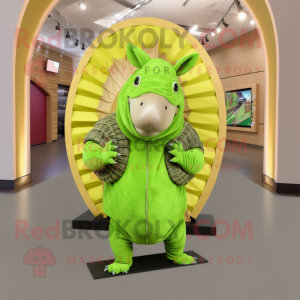 Lime Green Armadillo mascot costume character dressed with a Coat and Cummerbunds