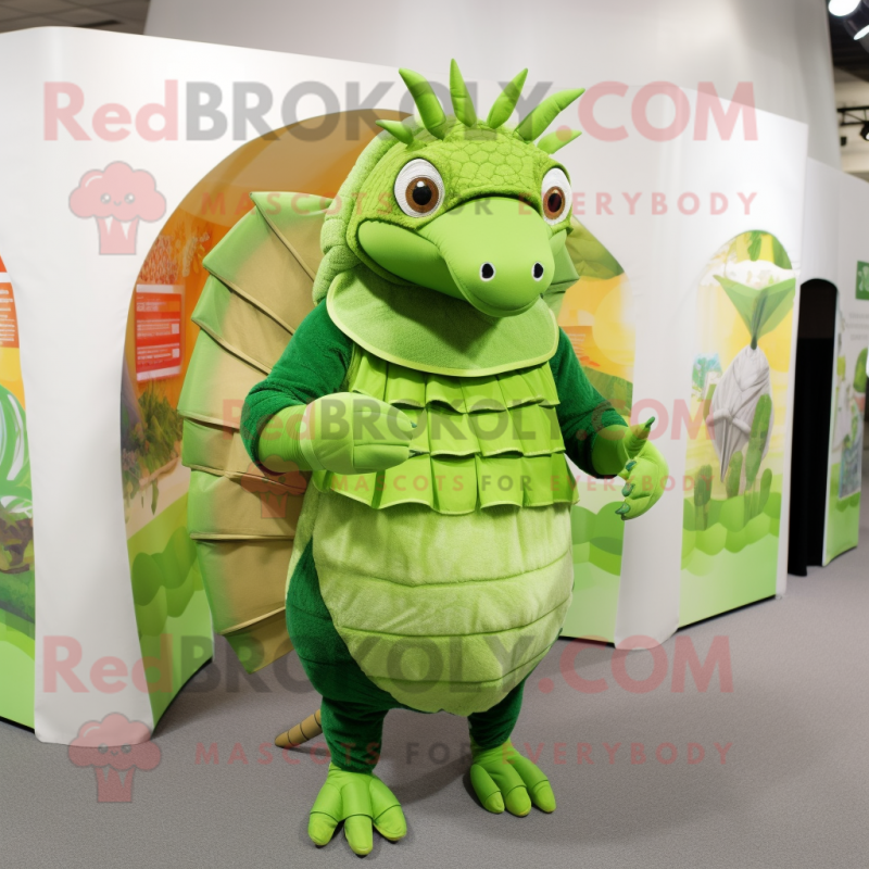 Lime Green Armadillo mascot costume character dressed with a Coat and Cummerbunds