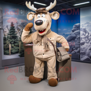 Beige Reindeer mascot costume character dressed with a Cargo Pants and Scarves