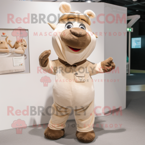 Beige Reindeer mascot costume character dressed with a Cargo Pants and Scarves