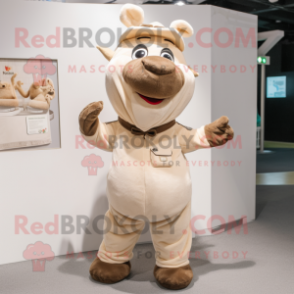 Beige Reindeer mascot costume character dressed with a Cargo Pants and Scarves