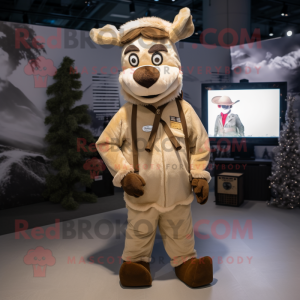 Beige Reindeer mascot costume character dressed with a Cargo Pants and Scarves