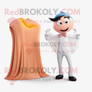 Peach Superhero mascot costume character dressed with a Wedding Dress and Pocket squares