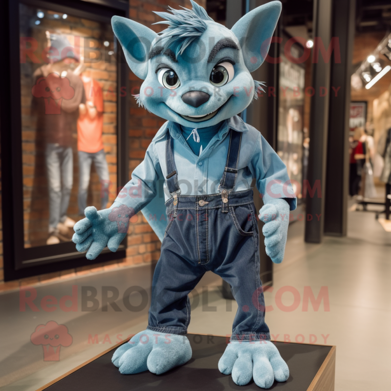 Teal Gargoyle mascot costume character dressed with a Boyfriend Jeans and Shoe laces Teal Gargoyle mascot costume character dressed with a Boyfriend Jeans and Shoe laces