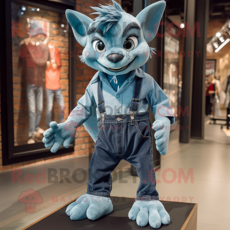 Teal Gargoyle mascot costume character dressed with a Boyfriend Jeans and Shoe laces