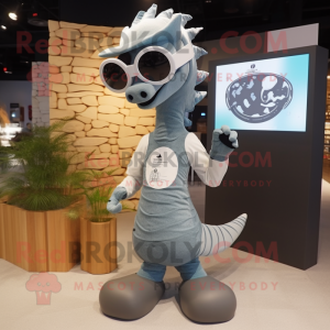 Gray Sea Horse mascot costume character dressed with a Graphic Tee and Sunglasses