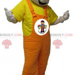 Mascotte d'homme brun en salopette. Mascotte de garagiste -