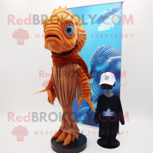 Rust Betta Fish mascot costume character dressed with a Long Sleeve Tee and Scarf clips