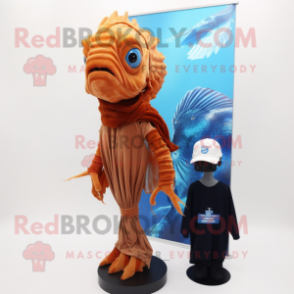 Rust Betta Fish mascot costume character dressed with a Long Sleeve Tee and Scarf clips