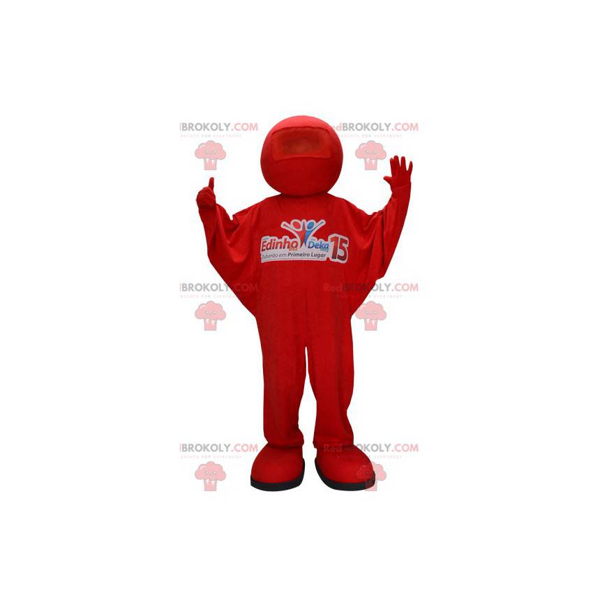 Mascote do boneco de neve vermelho. Mascote em macacão vermelho