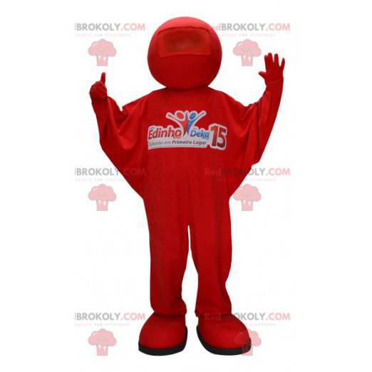 Mascote do boneco de neve vermelho. Mascote em macacão vermelho