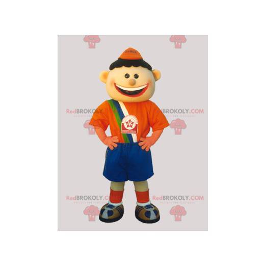 Soccer boy mascot dressed in orange and blue - Redbrokoly.com