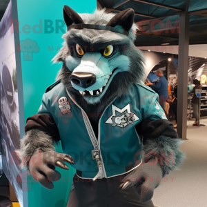 Teal Werewolf maskot kostym...