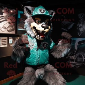 Teal Werewolf maskot kostym...