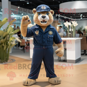 Navy Smilodon mascot costume character dressed with a Romper and Caps