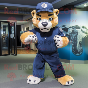Navy Smilodon mascot costume character dressed with a Romper and Caps