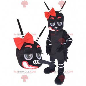 Mascote mosquito gigante preto branco e vermelho -