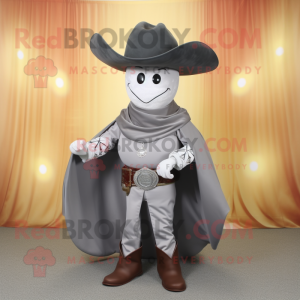 Gray Cowboy mascot costume character dressed with a Ball Gown and Tie pins
