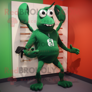 Forest Green Lobster Bisque mascot costume character dressed with a Running Shorts and Shawl pins