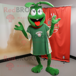 Forest Green Lobster Bisque mascot costume character dressed with a Running Shorts and Shawl pins