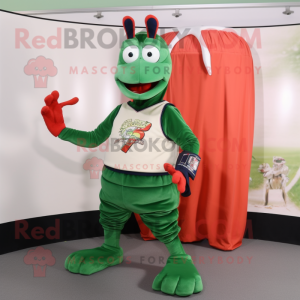 Forest Green Lobster Bisque mascot costume character dressed with a Running Shorts and Shawl pins