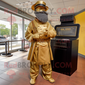 Gold Civil War Soldier mascot costume character dressed with a Maxi Dress and Wallets