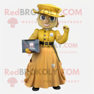 Gold Civil War Soldier mascot costume character dressed with a Maxi Dress and Wallets