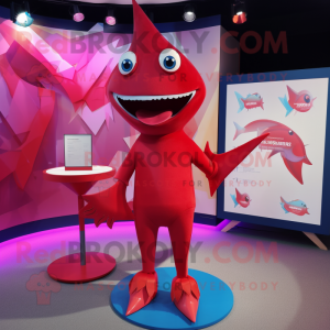 Red Swordfish mascot costume character dressed with a Playsuit and Cufflinks