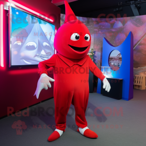 Red Swordfish mascot costume character dressed with a Playsuit and Cufflinks