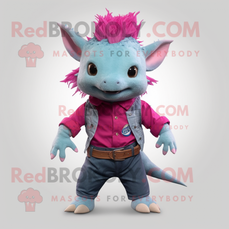 Magenta Axolotls mascot costume character dressed with a Chambray Shirt and Belts Magenta Axolotls mascot costume character dressed with a Chambray Shirt and Belts