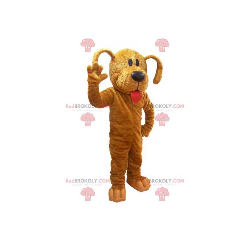Mascote cãozinho marrom com língua vermelha - Redbrokoly.com