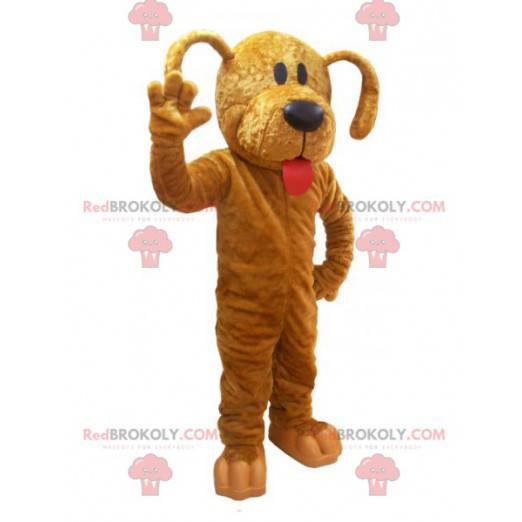 Brun hundemaskot med rød tunge - Redbrokoly.com