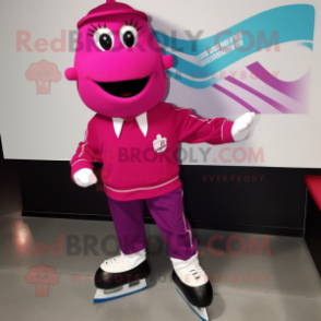 Magenta Pair Of Ice Skates mascot costume character dressed with a Suit Jacket and Headbands