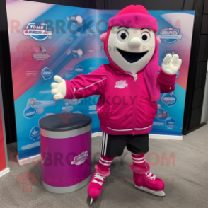 Magenta Pair Of Ice Skates mascot costume character dressed with a Suit Jacket and Headbands