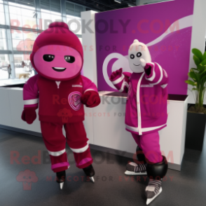 Magenta Pair Of Ice Skates mascot costume character dressed with a Suit Jacket and Headbands
