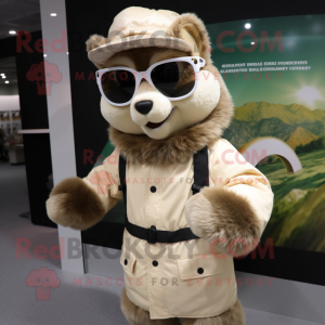 Beige Squirrel mascot costume character dressed with a Parka and Sunglasses