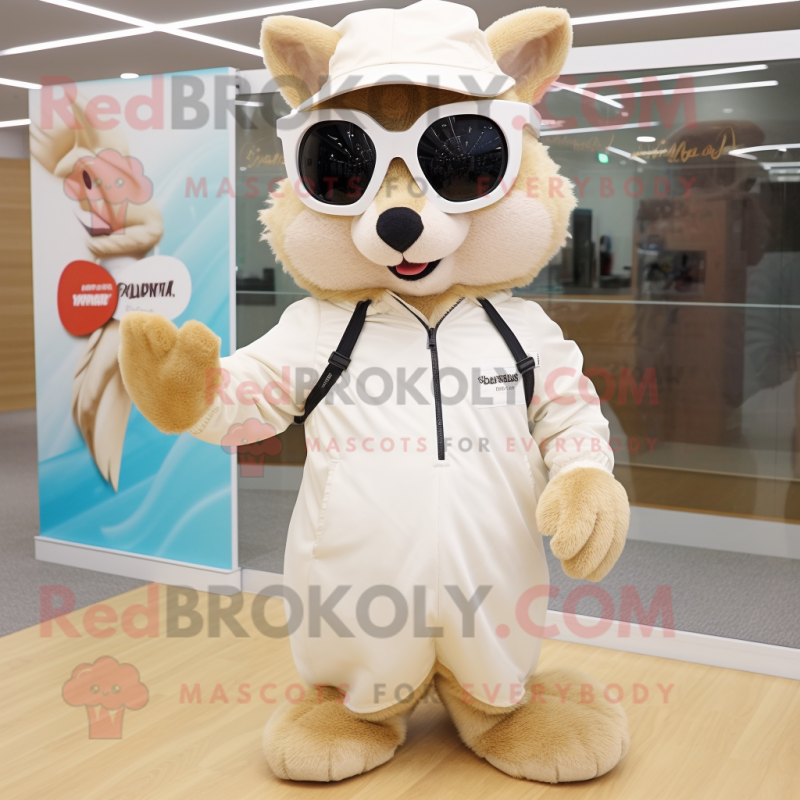 Beige Squirrel mascot costume character dressed with a Parka and Sunglasses