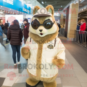 Beige Squirrel mascot costume character dressed with a Parka and Sunglasses