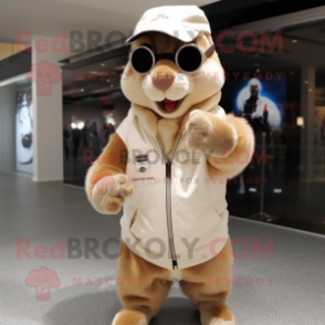Beige Squirrel mascot costume character dressed with a Parka and Sunglasses