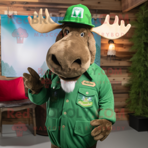 Green Moose mascot costume character dressed with a Button-Up Shirt and Caps