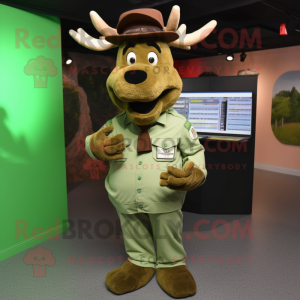 Green Moose mascot costume character dressed with a Button-Up Shirt and Caps